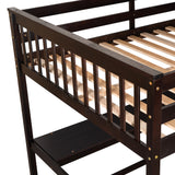 Full Size Loft Bed with Storage Shelves and Under-bed Desk Espresso