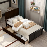 Platform Storage Bed 2 drawers with wheels Twin Size Frame Espresso