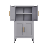 Grey metal kitchen storage cabinet, kitchen pantry storage cabinet with door and shelf, adjustable leveling feet