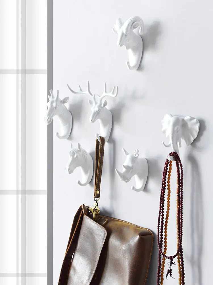 Door Hook Wall Hanging Wall Entrance Door Key Rack Hanger Home Creative Antler Art Punch-Free eprolo