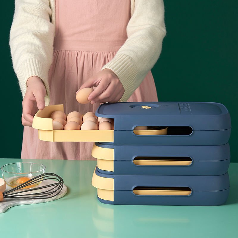 Household Refrigerator Fresh Egg Box Drawer Type With Lid Kitchen Storage Box Can Be Stacked Rolling Egg Type Egg Sorting Box eprolo
