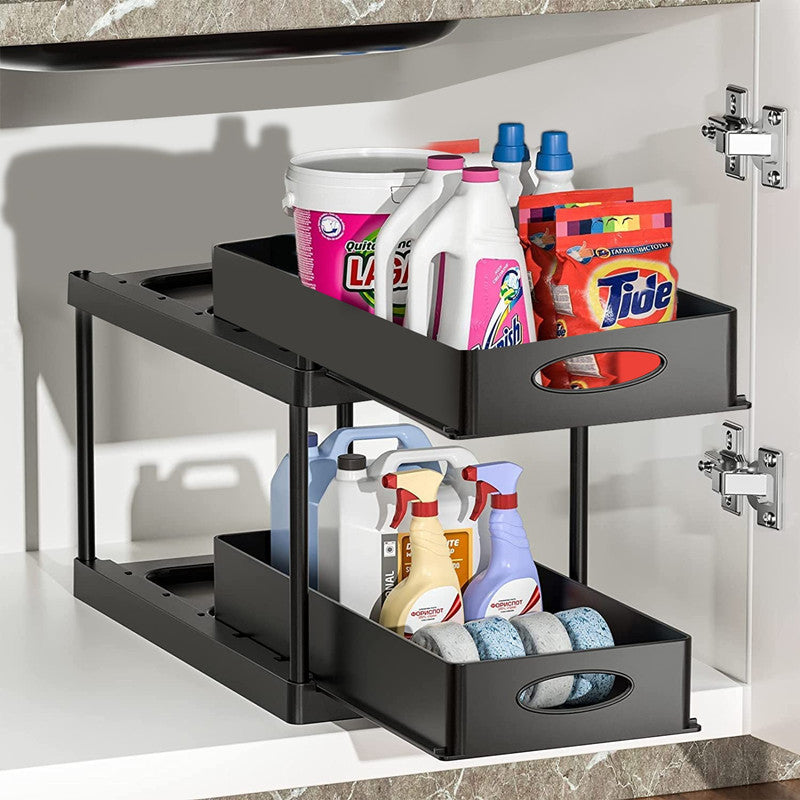 Pull-Out Double Shelf Kitchen Sink Disassembly Storage Countertop Spice Rack Seasoning Storage Rack eprolo