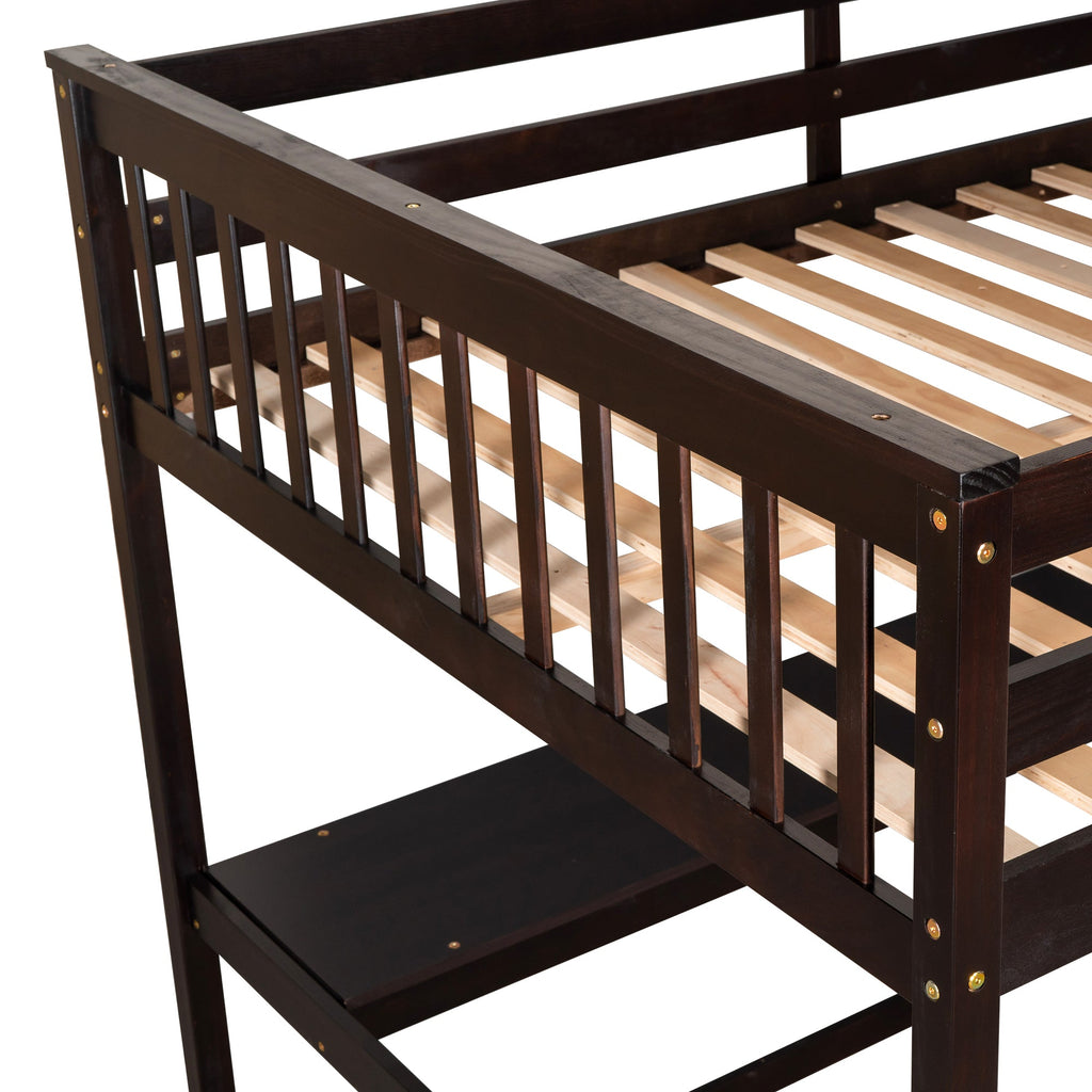 Full Size Loft Bed with Storage Shelves and Under-bed Desk  Espresso eprolo