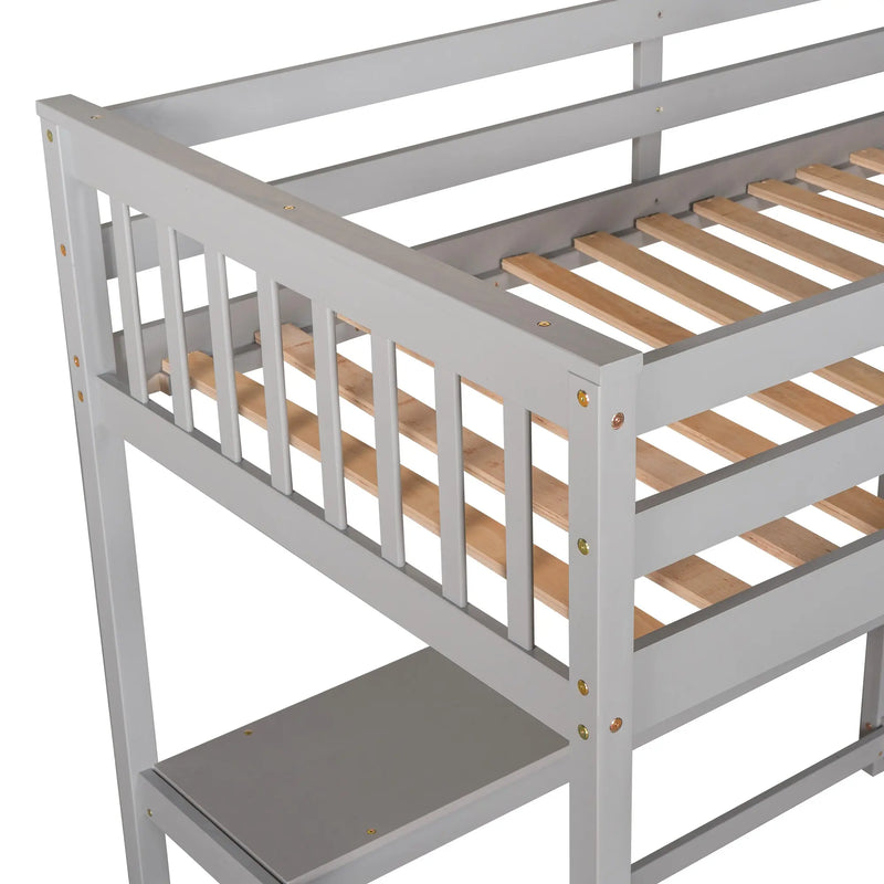 Gray Twin Loft Bed | Desk & Storage Shelves Bedroom Bed eprolo
