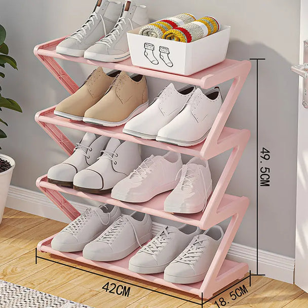 Z-shaped 4-layer shoe organizer: space-saving, wall/corner-mount, stackable, adjustable storage shelf. eprolo
