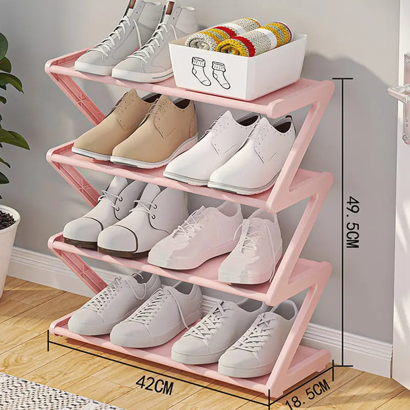 Z-shaped 4-layer shoe organizer: space-saving, wall/corner-mount, stackable, adjustable storage shelf. eprolo