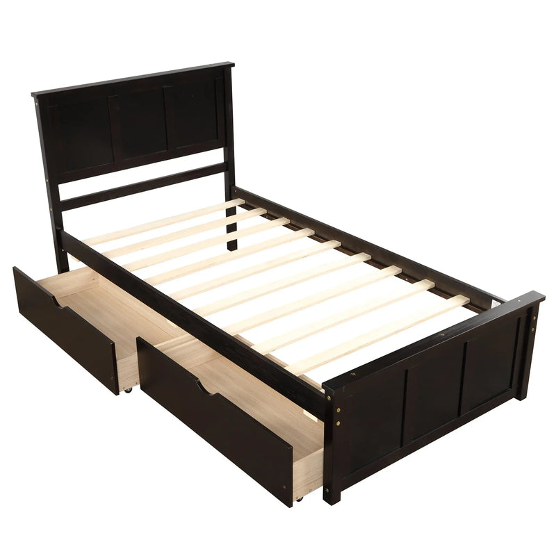Twin Storage Bed | Platform Bed with 2 Drawers Espresso eprolo