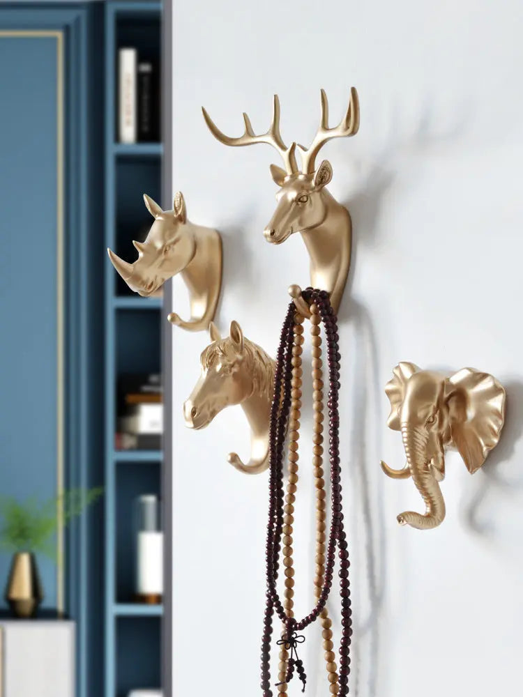 Door Hook Wall Hanging Wall Entrance Door Key Rack Hanger Home Creative Antler Art Punch-Free eprolo