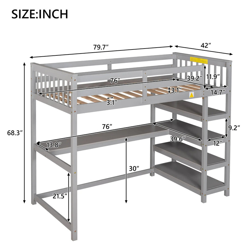Gray Twin Loft Bed | Desk & Storage Shelves Bedroom Bed eprolo