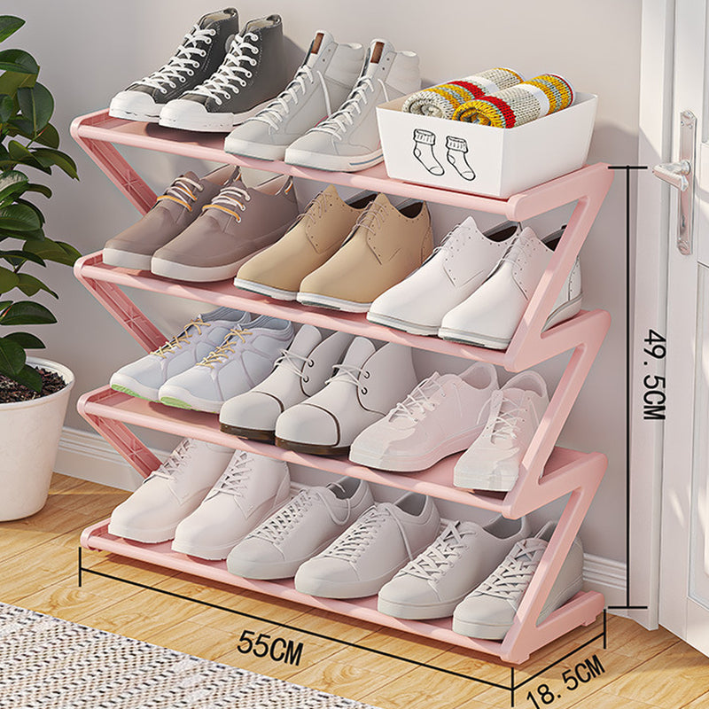 Z-shaped 4-layer shoe organizer: space-saving, wall/corner-mount, stackable, adjustable storage shelf. eprolo