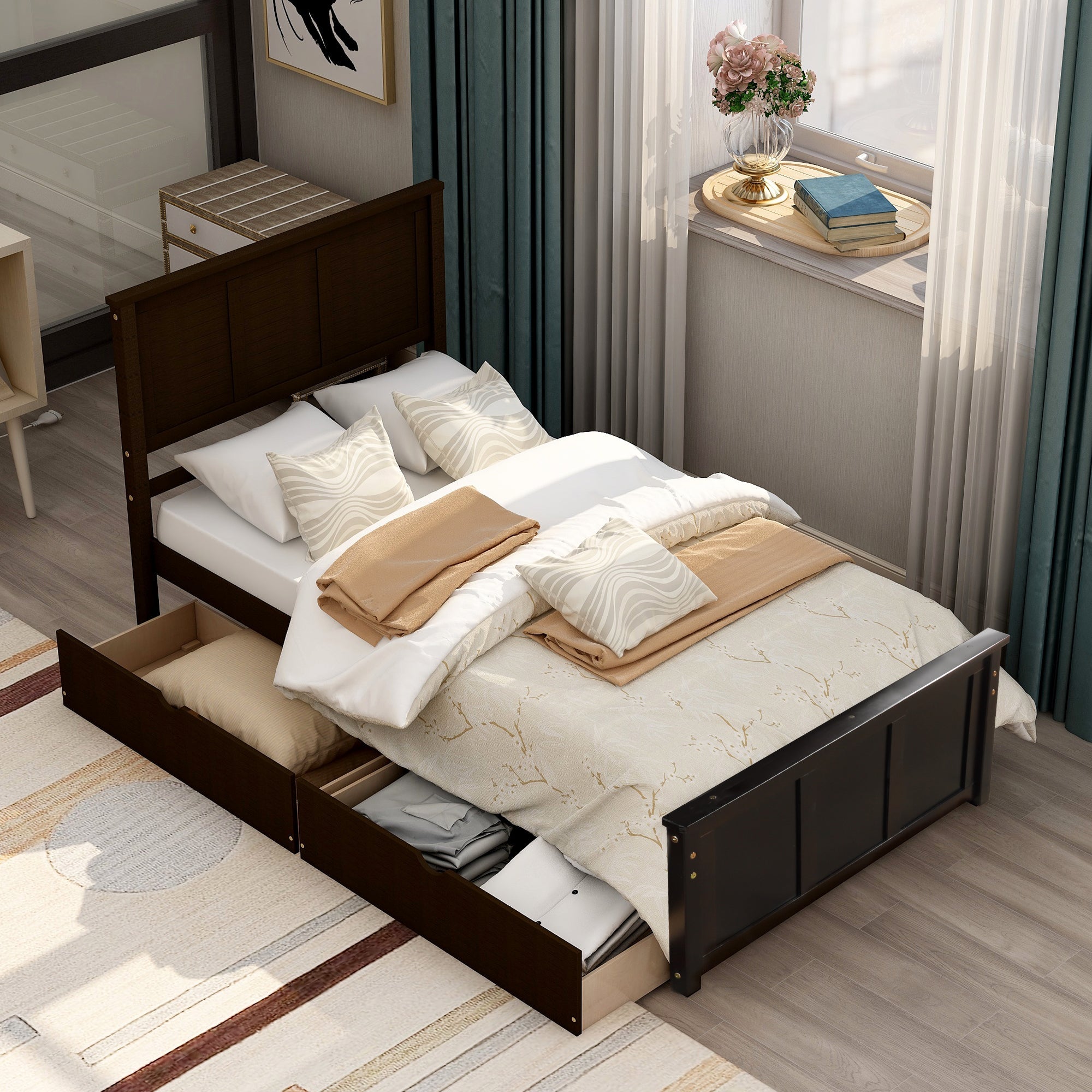 Twin Storage Bed | Platform Bed with 2 Drawers Espresso eprolo