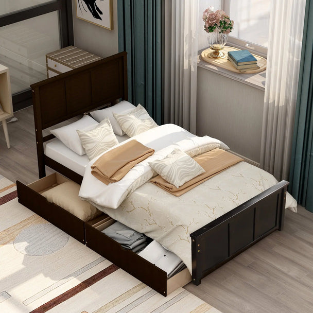 Twin Storage Bed | Platform Bed with 2 Drawers Espresso eprolo