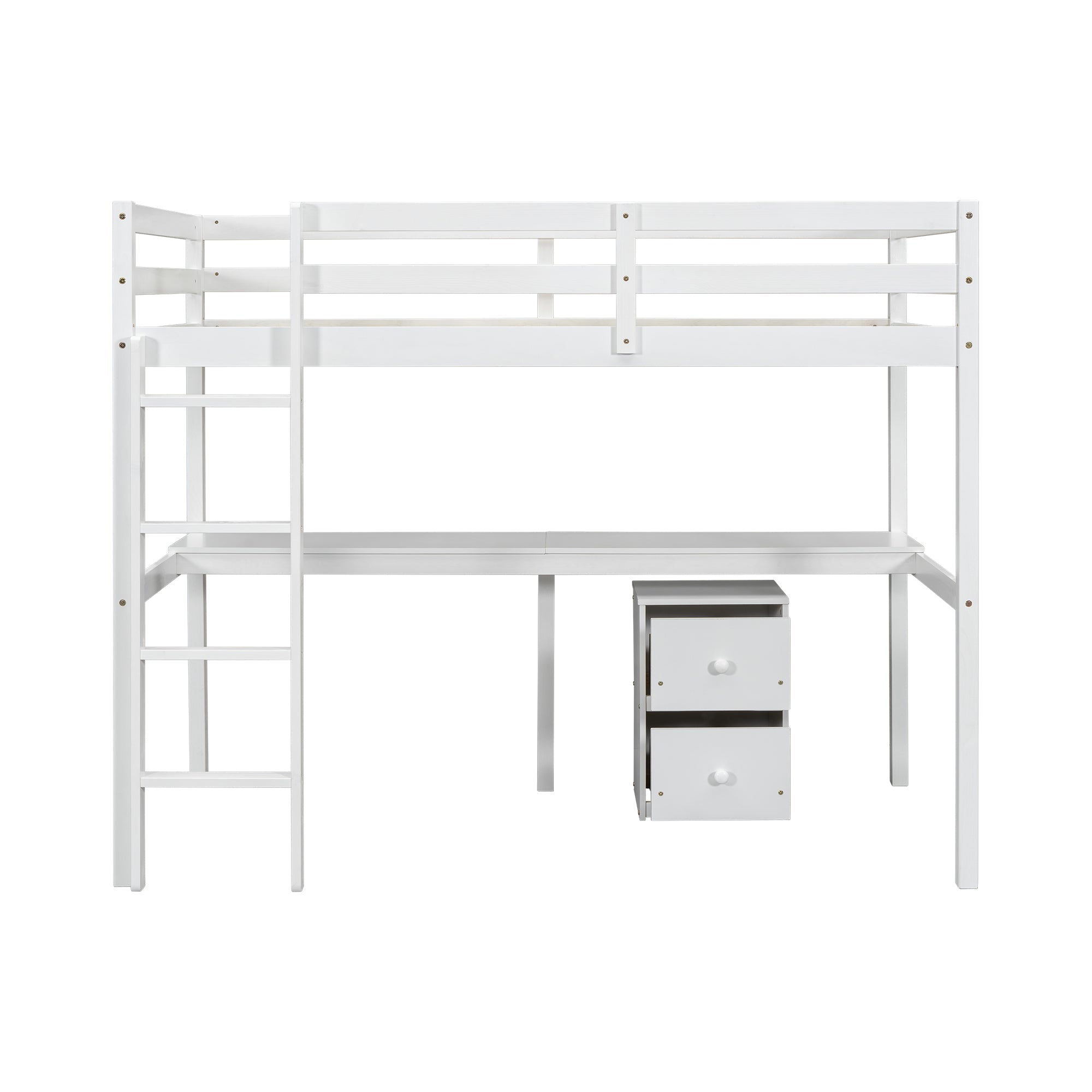 Twin Loft Bed White | Desk & 2 Drawer Storage Cabinet Bed eprolo