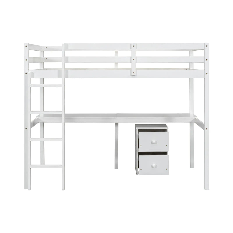 Twin Loft Bed White | Desk & 2 Drawer Storage Cabinet Bed eprolo