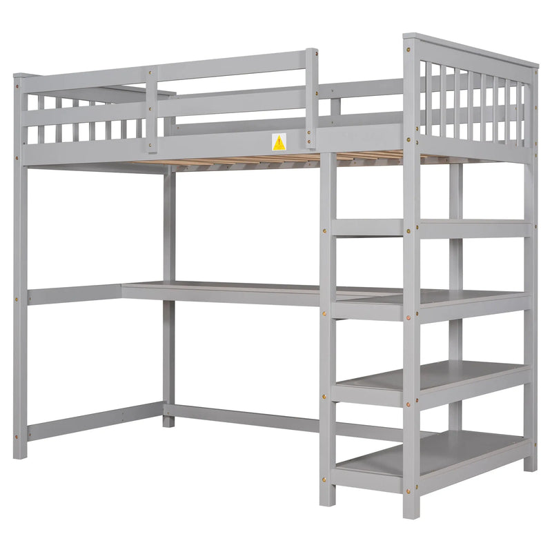 Gray Twin Loft Bed | Desk & Storage Shelves Bedroom Bed eprolo