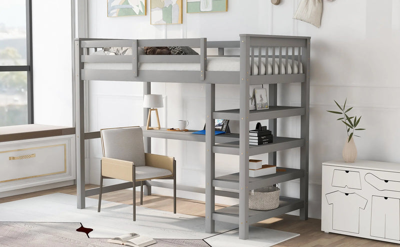 Gray Twin Loft Bed | Desk & Storage Shelves Bedroom Bed eprolo