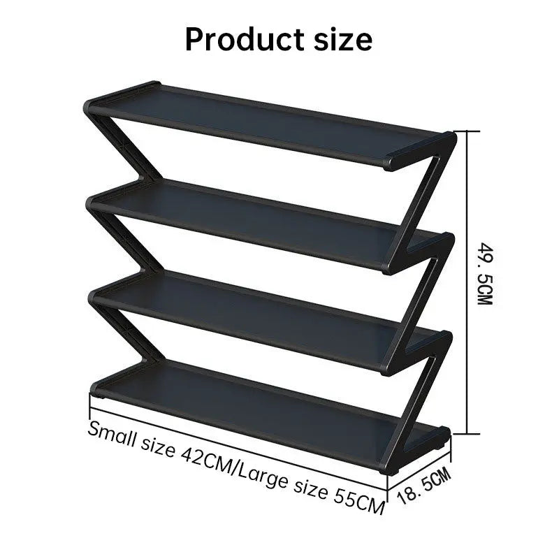 Z-shaped 4-layer shoe organizer: space-saving, wall/corner-mount, stackable, adjustable storage shelf. eprolo
