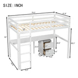 Twin Loft Wood Bed with Under-bed, Built-in Desk, a Storage Cabinet of 2 Drawers, Guardrails, Ladder,White
