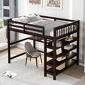 Full Size Loft Bed with Storage Shelves and Under-bed Desk  Espresso eprolo