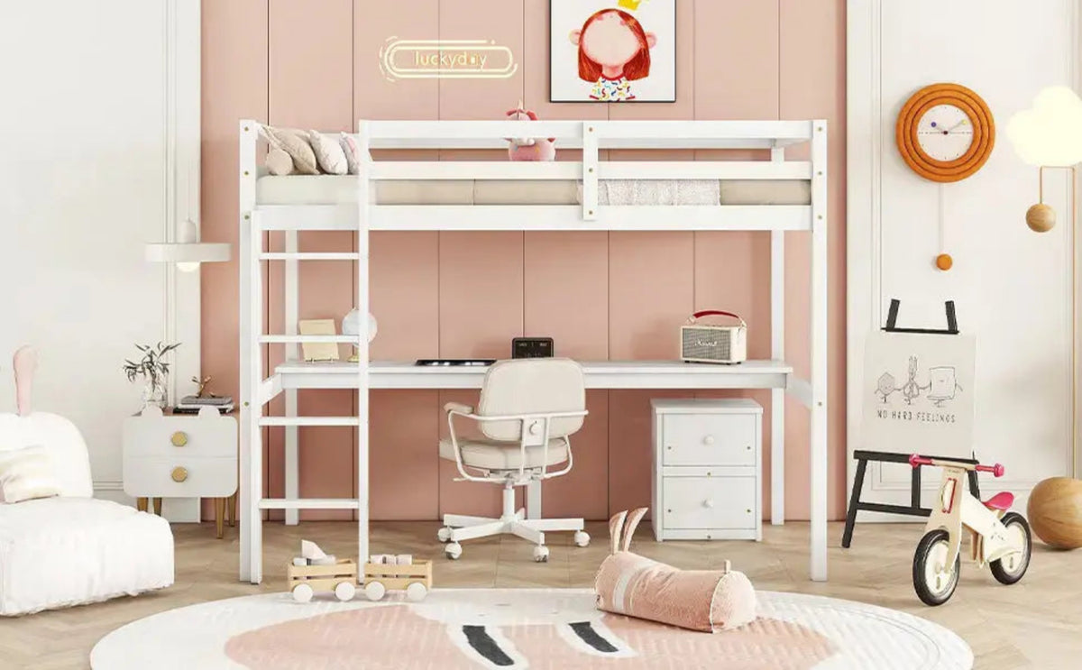 Twin Loft Bed White | Desk & 2 Drawer Storage Cabinet Bed eprolo