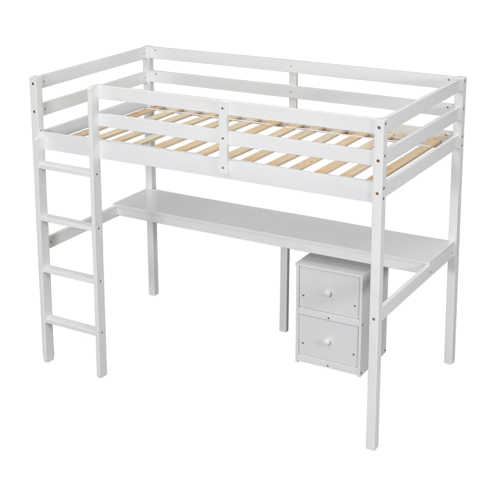 Twin Loft Bed White | Desk & 2 Drawer Storage Cabinet Bed eprolo