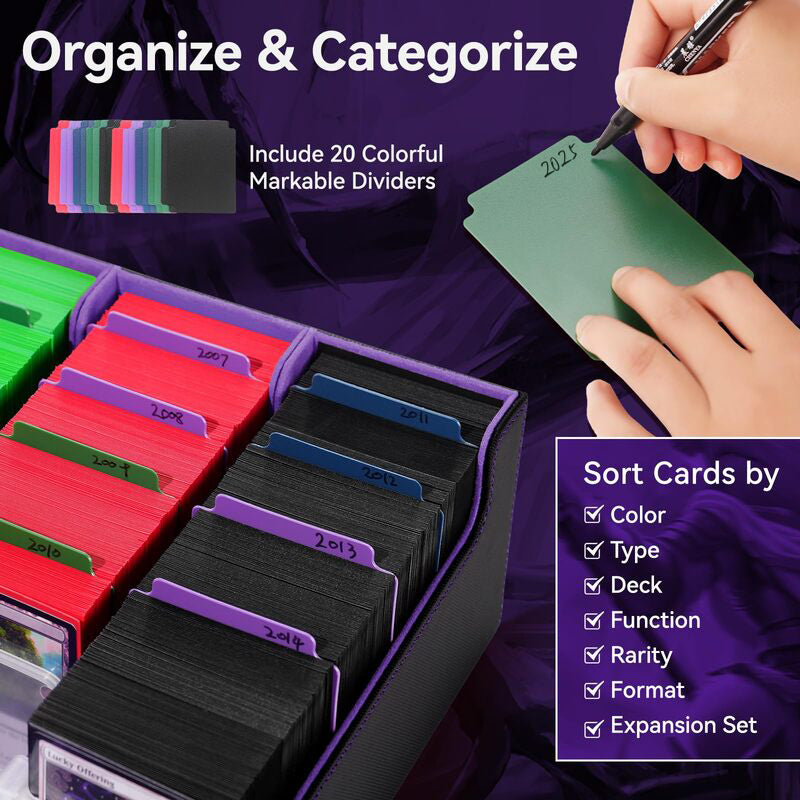 3800+ Capacity Card Storage Box. Includes 20 Dividers, 5 Supporters, Leather Magnetic Closure. Great for YuGiOh & MTG Cards. eprolo