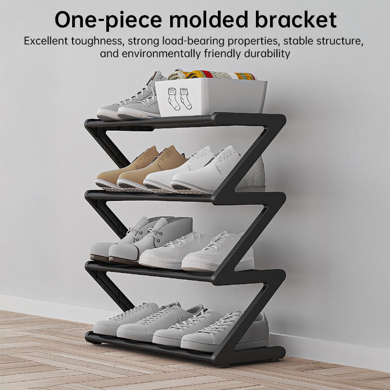 Z-shaped 4-layer shoe organizer: space-saving, wall/corner-mount, stackable, adjustable storage shelf. eprolo