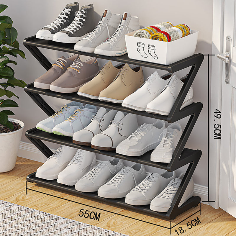 Z-shaped 4-layer shoe organizer: space-saving, wall/corner-mount, stackable, adjustable storage shelf. eprolo