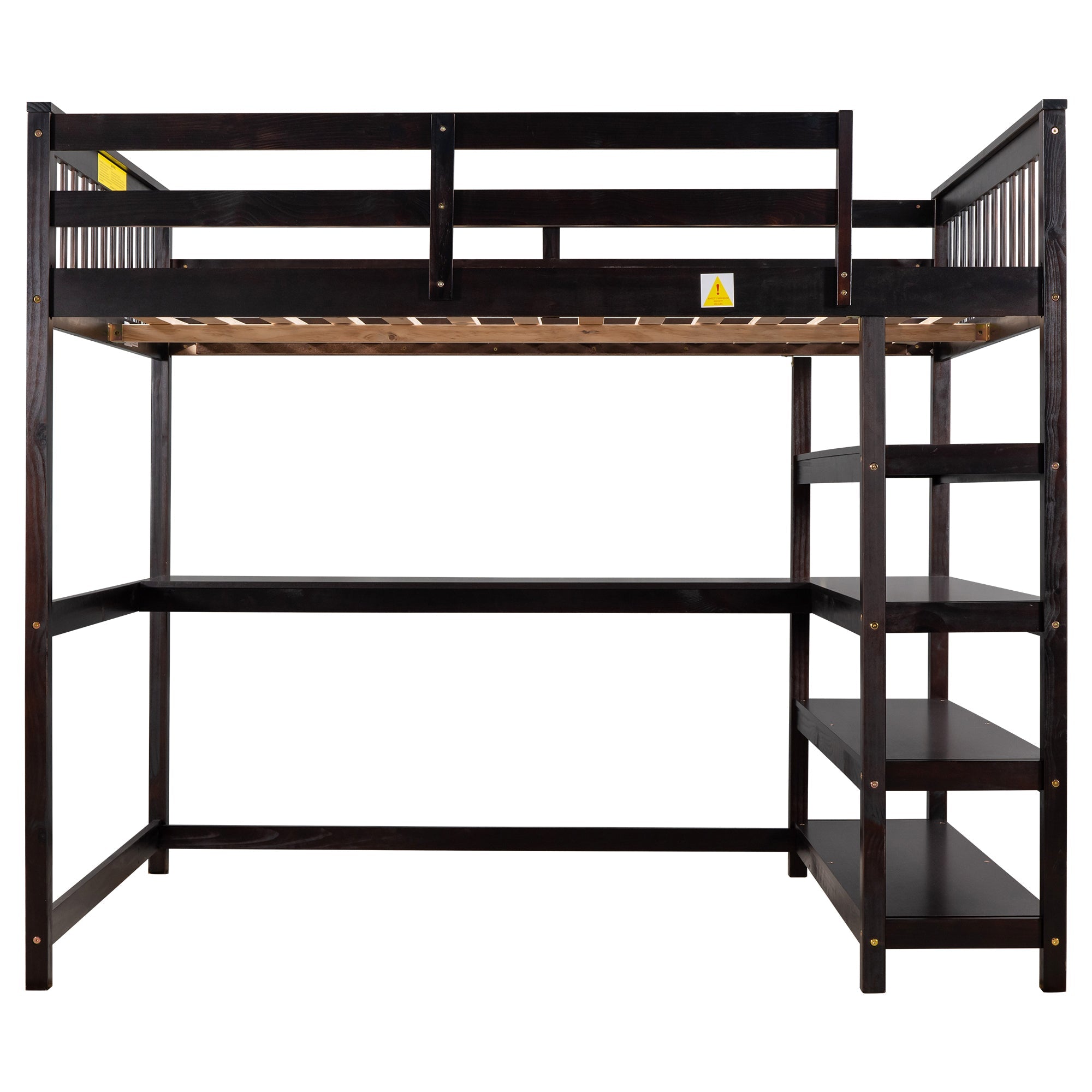 Full Size Loft Bed with Storage Shelves and Under-bed Desk  Espresso eprolo