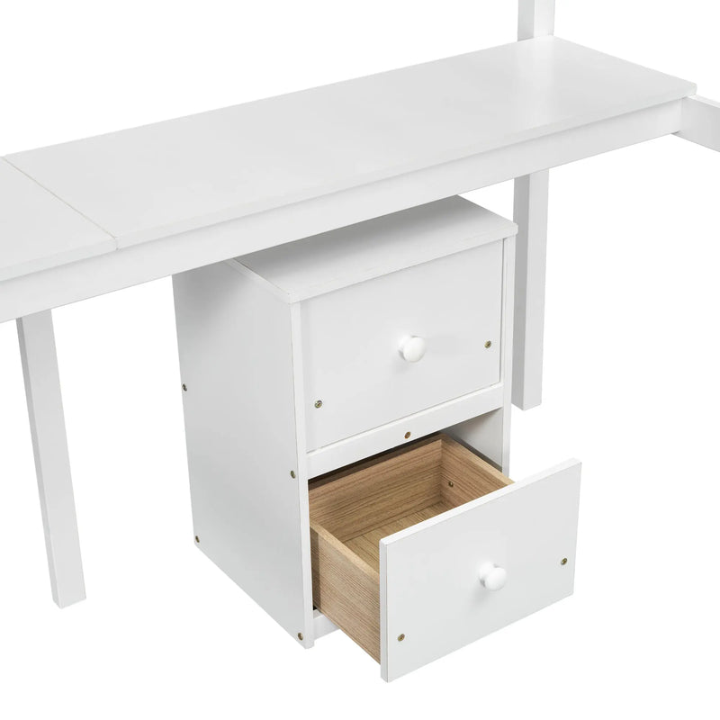 Twin Loft Bed White | Desk & 2 Drawer Storage Cabinet Bed eprolo