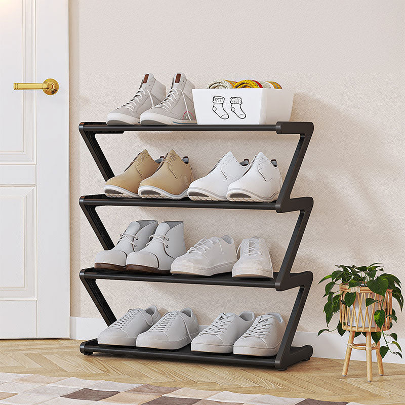 Z-shaped 4-layer shoe organizer: space-saving, wall/corner-mount, stackable, adjustable storage shelf. eprolo