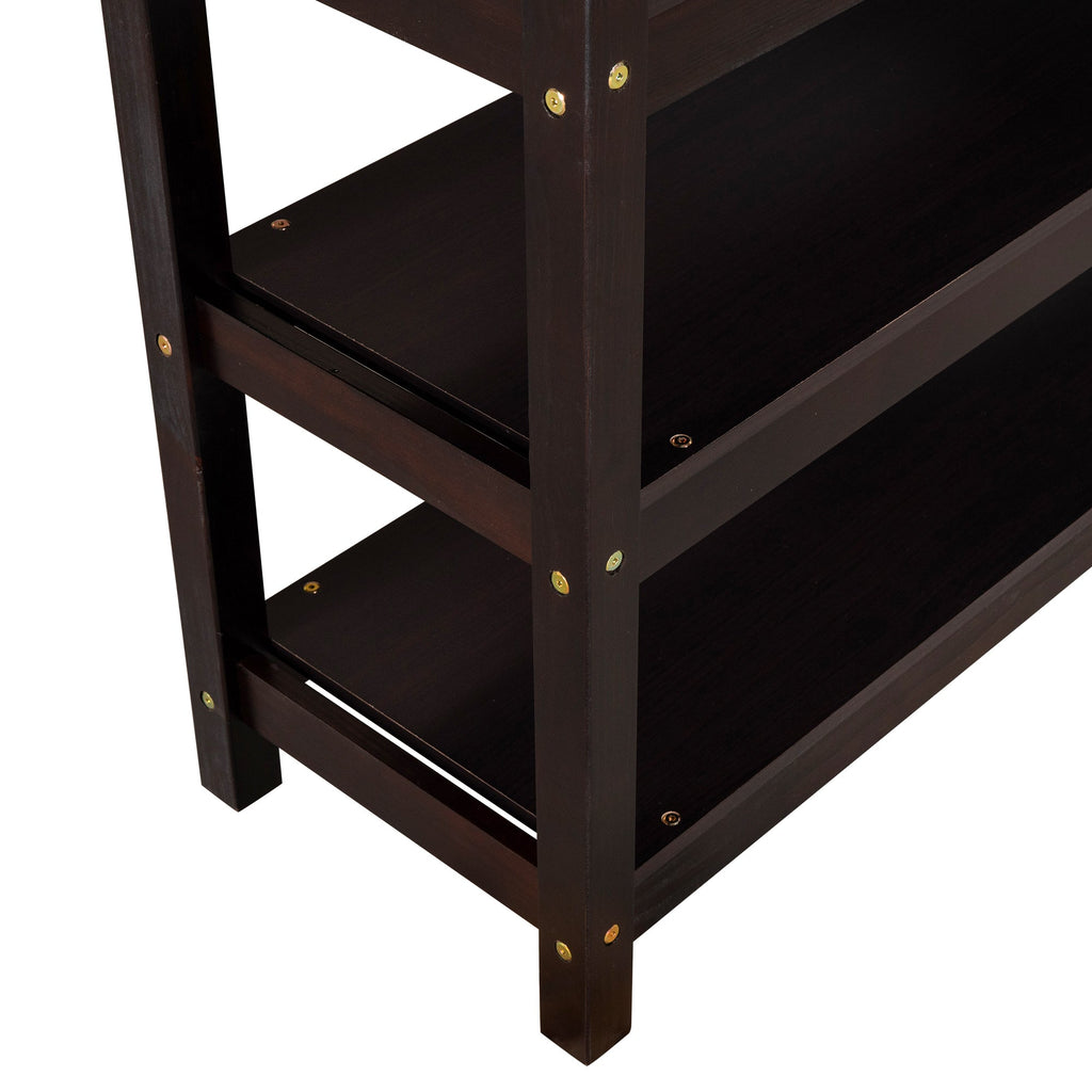Full Size Loft Bed with Storage Shelves and Under-bed Desk  Espresso eprolo