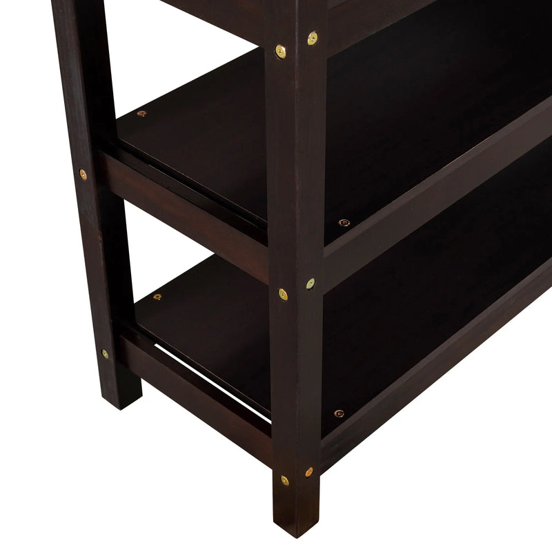 Full Size Loft Bed with Storage Shelves and Under-bed Desk  Espresso eprolo