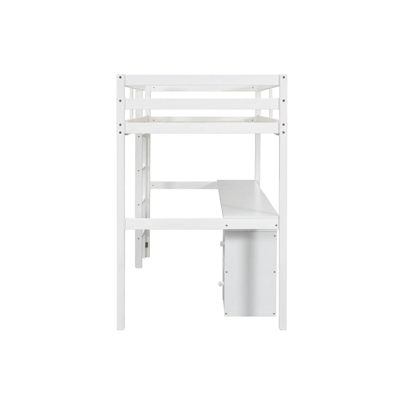 Twin Loft Bed White | Desk & 2 Drawer Storage Cabinet Bed eprolo