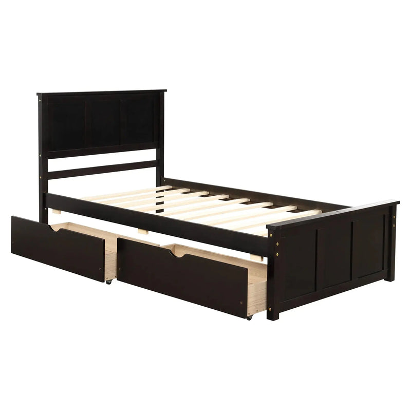 Twin Storage Bed | Platform Bed with 2 Drawers Espresso eprolo