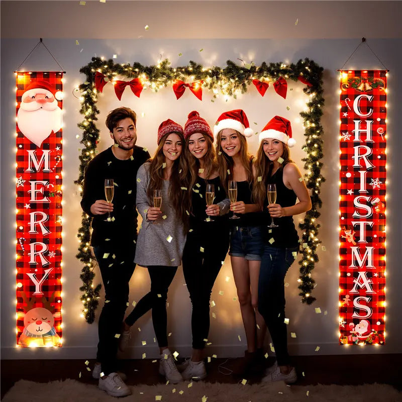 Door hanging LED illuminated party curtains Christmas party decorations Couplets with lights hanging curtains banners eprolo