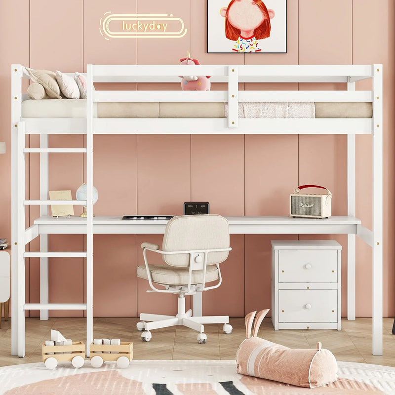 Twin Loft Bed White | Desk & 2 Drawer Storage Cabinet Bed eprolo