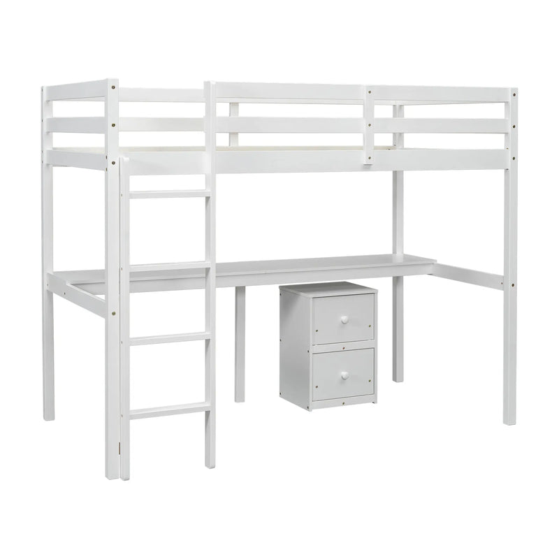 Twin Loft Bed White | Desk & 2 Drawer Storage Cabinet Bed eprolo
