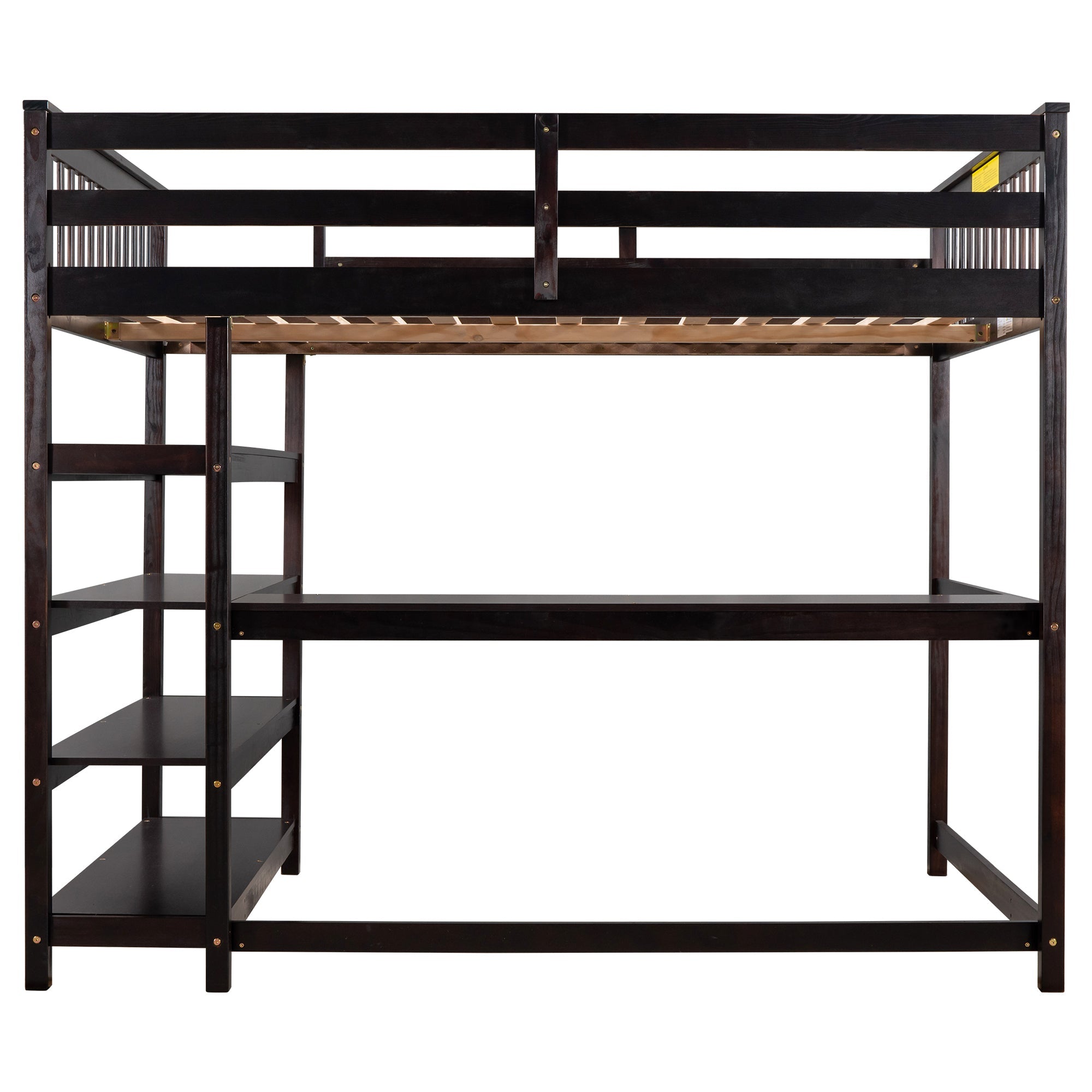 Full Size Loft Bed with Storage Shelves and Under-bed Desk  Espresso eprolo
