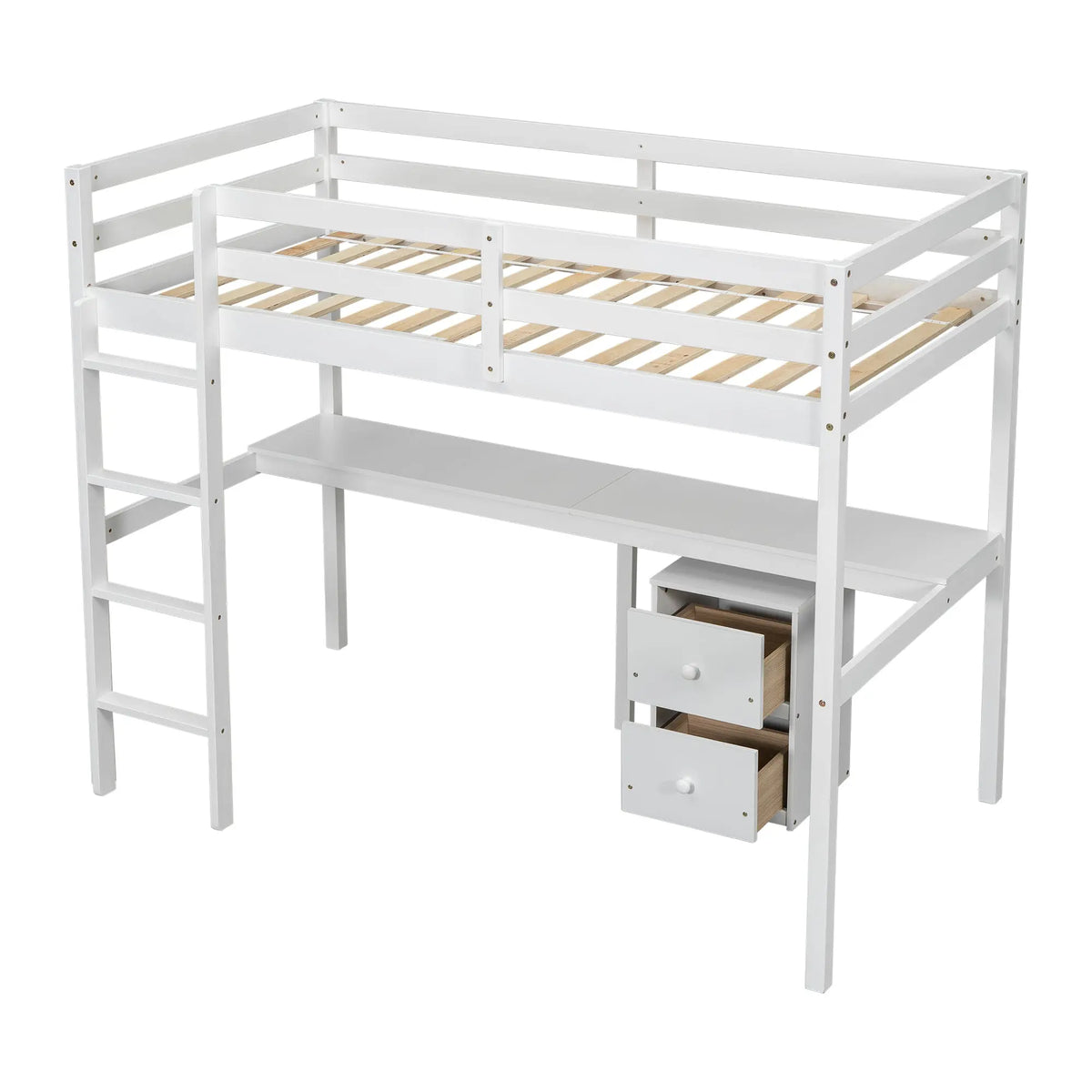 Twin Loft Bed White | Desk & 2 Drawer Storage Cabinet Bed eprolo