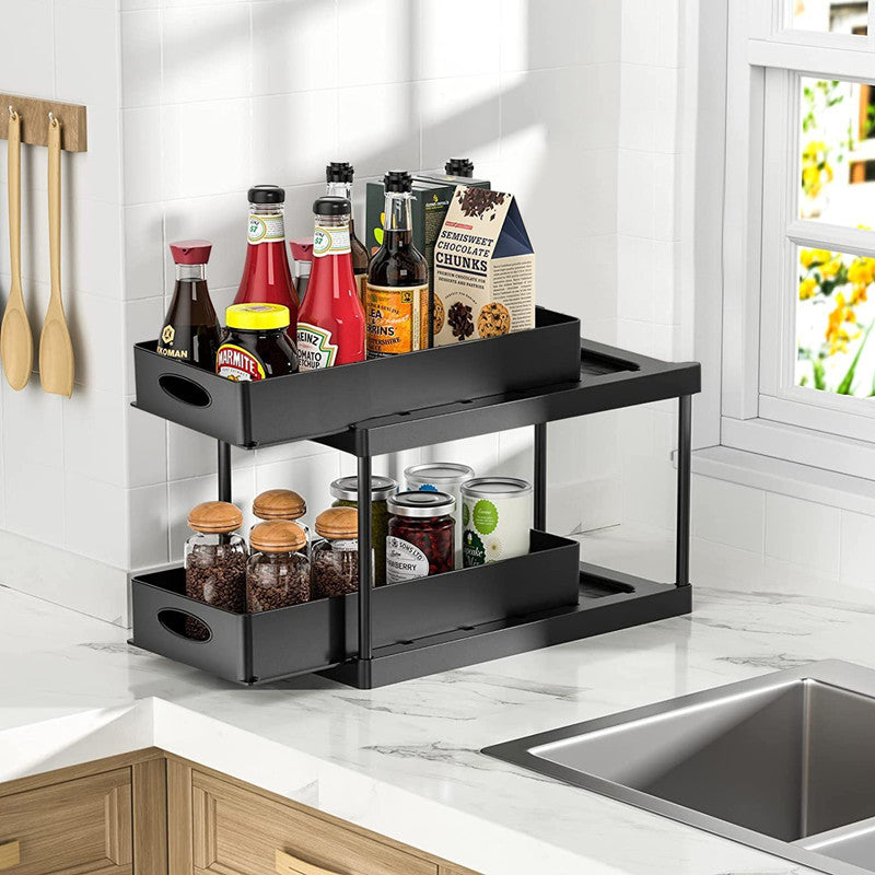 Pull-Out Double Shelf Kitchen Sink Disassembly Storage Countertop Spice Rack Seasoning Storage Rack eprolo