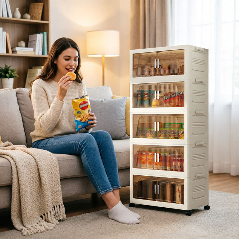 Folding Storage Cabinet with Wheels, 3/4 Tier Stackable Wardrobe Closet Organizer eprolo
