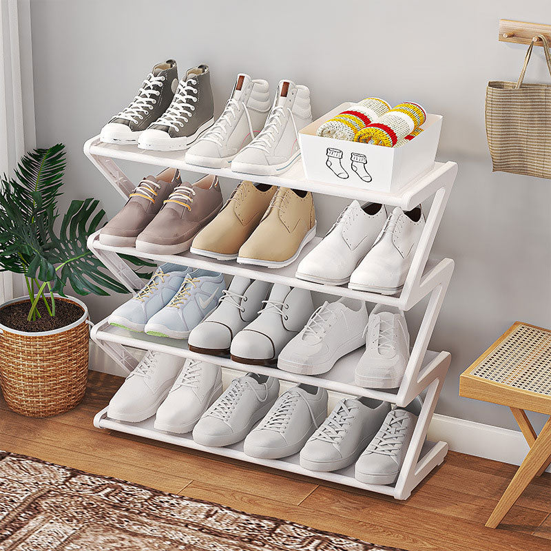 Z-shaped 4-layer shoe organizer: space-saving, wall/corner-mount, stackable, adjustable storage shelf. eprolo