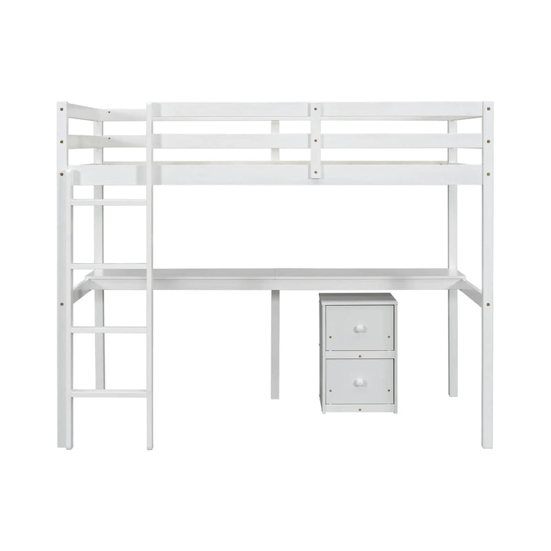 Twin Loft Bed White | Desk & 2 Drawer Storage Cabinet Bed eprolo