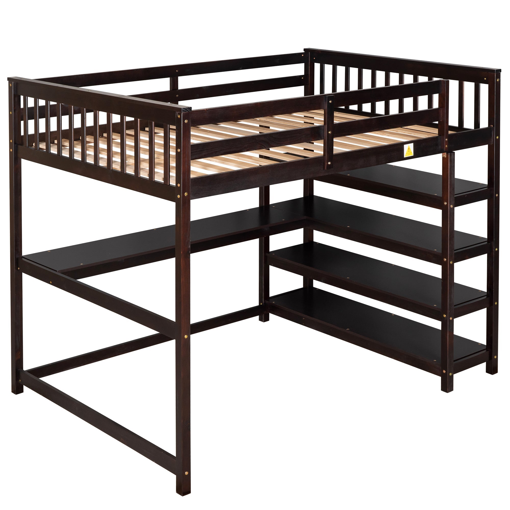 Full Size Loft Bed with Storage Shelves and Under-bed Desk  Espresso eprolo