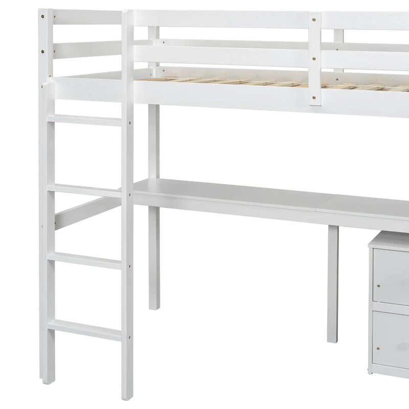 Twin Loft Bed White | Desk & 2 Drawer Storage Cabinet Bed eprolo