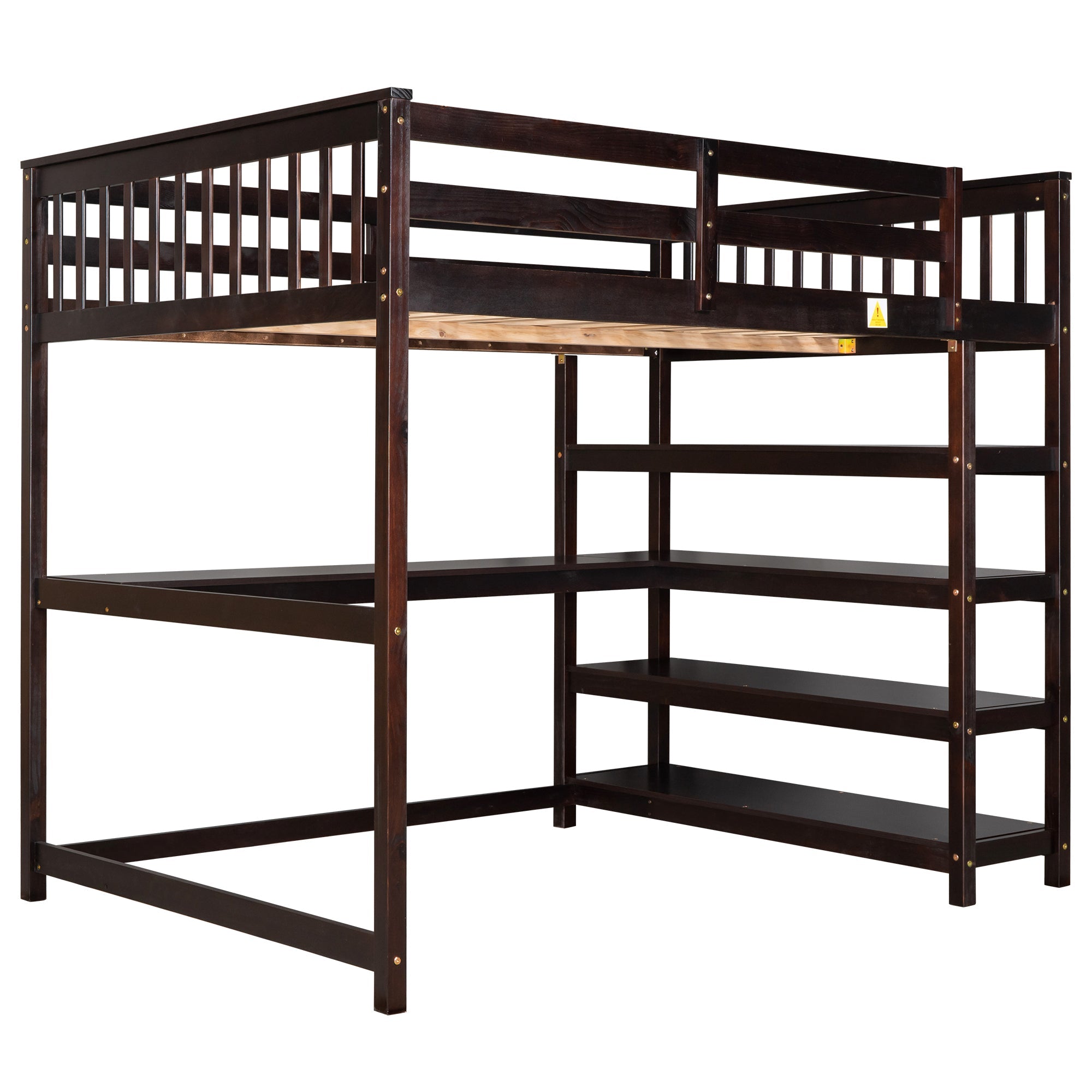 Full Size Loft Bed with Storage Shelves and Under-bed Desk  Espresso eprolo