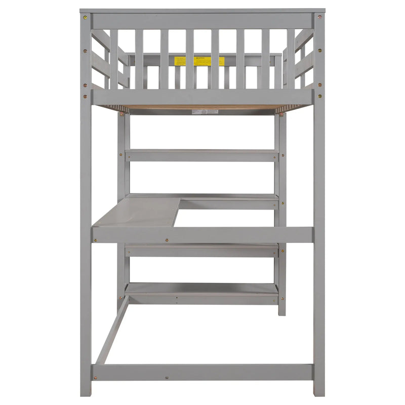 Gray Twin Loft Bed | Desk & Storage Shelves Bedroom Bed eprolo