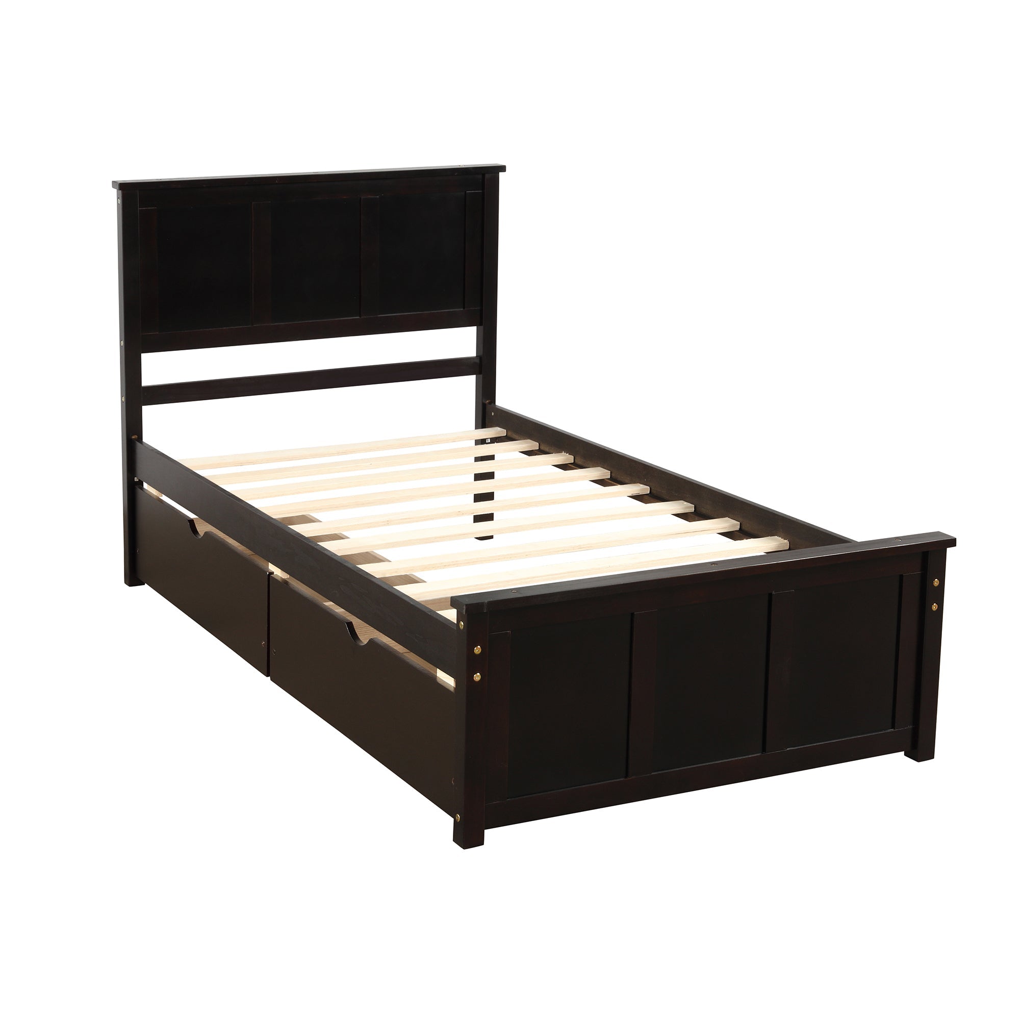 Twin Storage Bed | Platform Bed with 2 Drawers Espresso eprolo