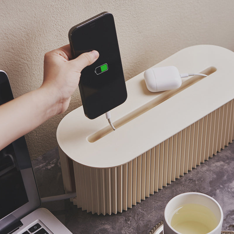 Cable management organizer box, an accessory for power strips and home - office power cables eprolo